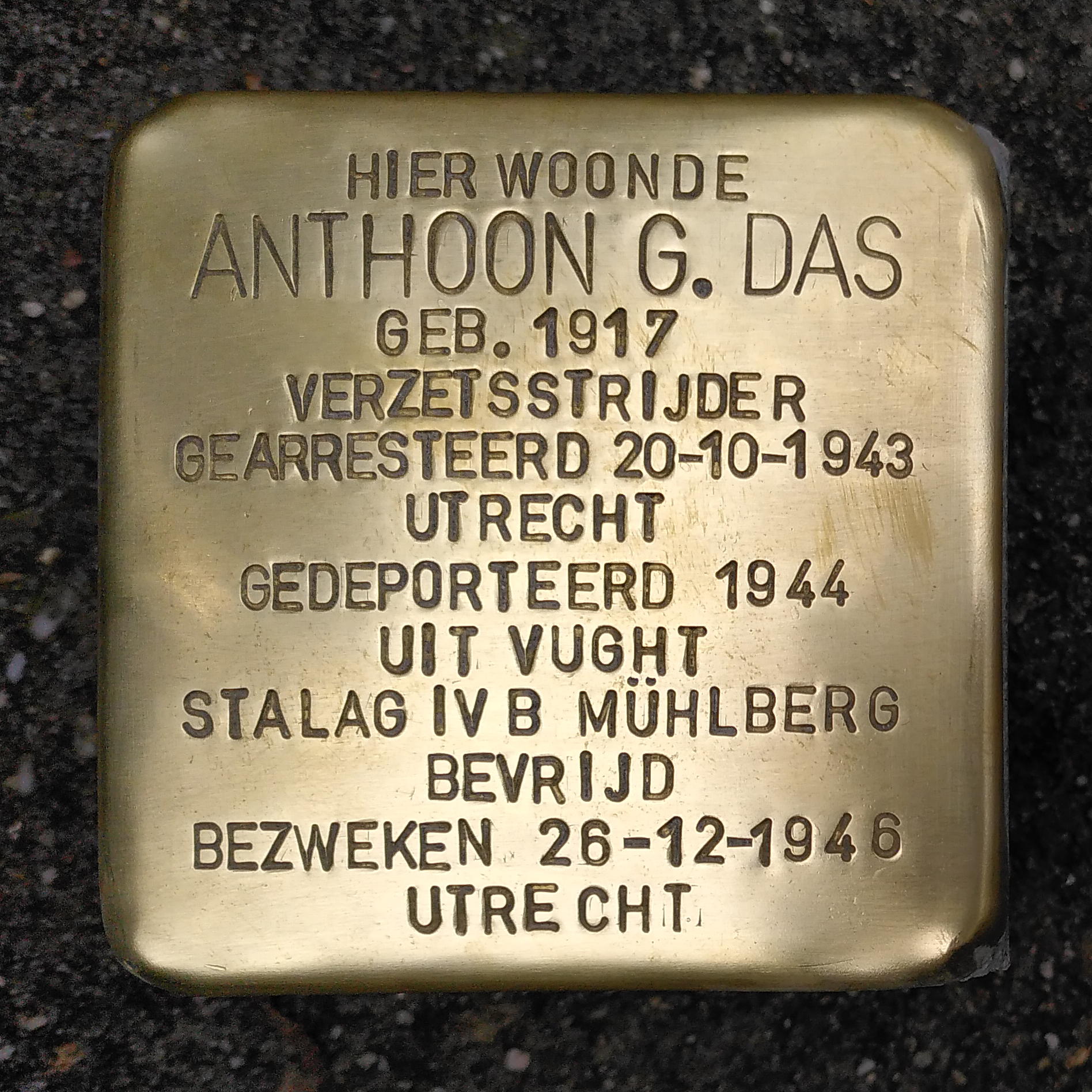 Struikelsteen voor Anthoon G. Das
