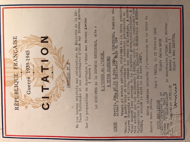 Croix de Guerre avec palme Gerrit Jan Ormel