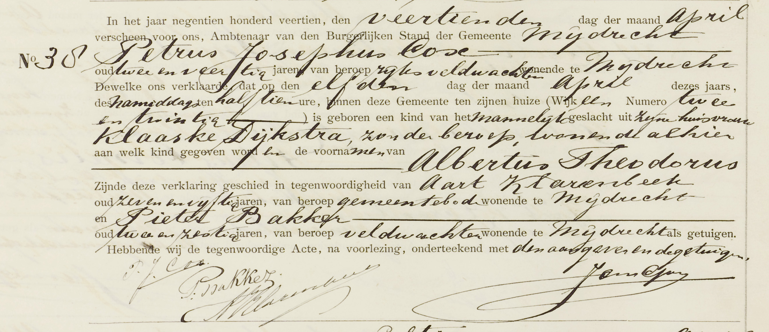 Geboorte akte Albertus Theodorus (Ab) Cox